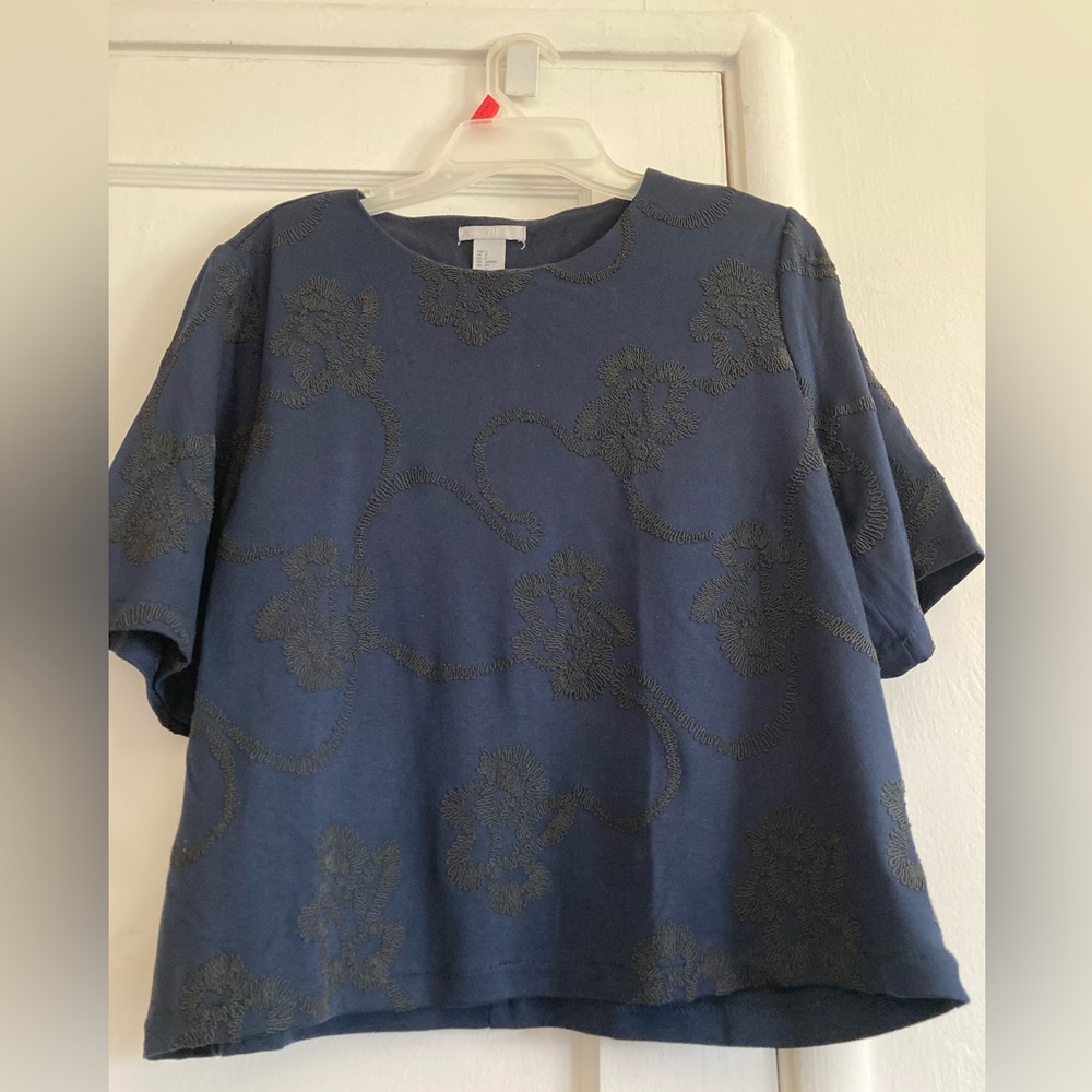 H&M Dark Blue Embroidered Top